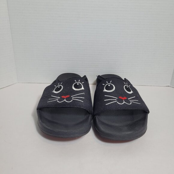 Bobs By Skechers Black Cat Slides Sandals Plush Foam w/ Ears Size 10 - Picture 4 of 8